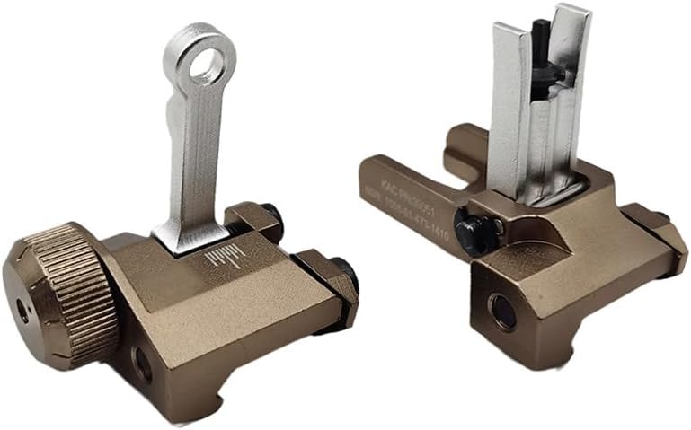 Flip Up Fold Front and Rear Iron Sights Set，Rapid Transition Backup Sights，Left Right Adjustable，for 20mm Rail (DE)