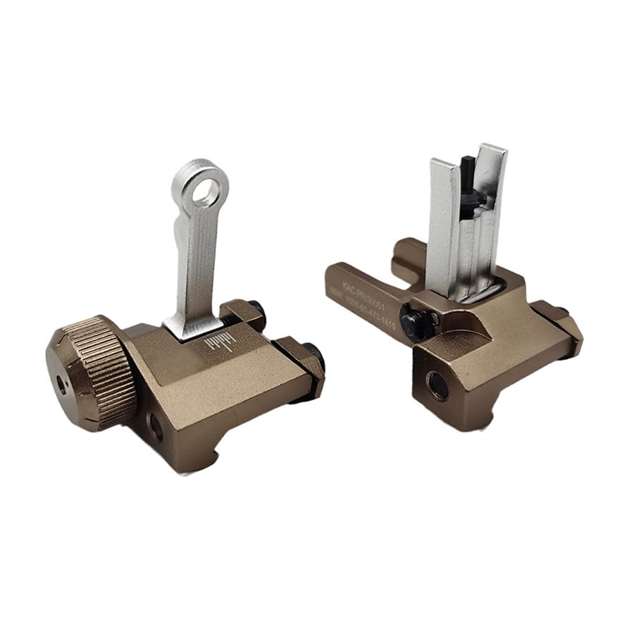 Flip Up Fold Front and Rear Iron Sights Set?Rapid Transition Backup Sights?Left Right Adjustable?for 20mm Rail (DE)