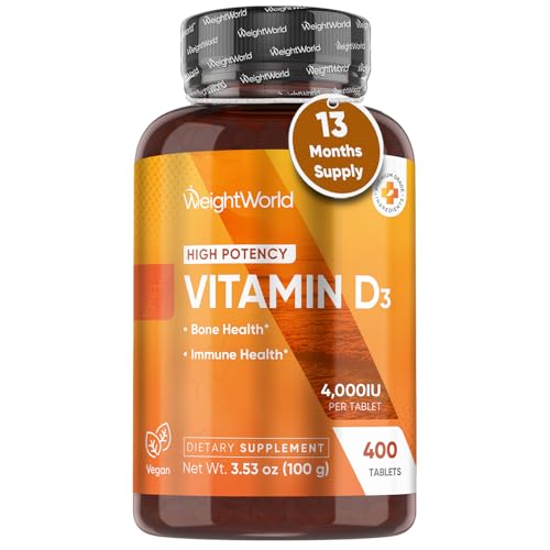 WeightWorld Vitamin D3 4000 IU (100mcg) for Bone Strength Muscle Health & Immune Support | 400 Days Supply | Vegan D3 Vitamin (Cholecalciferol) from Lichen | 400 VIT D3 Tablets Non-GMO Gluten-Free
