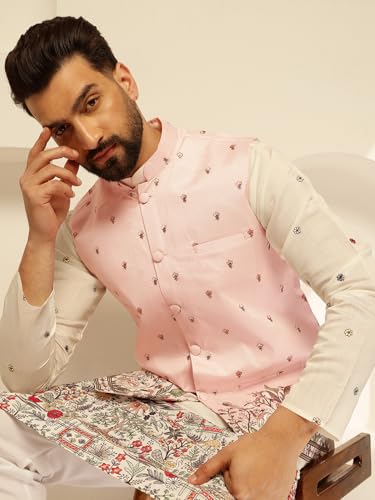 Image of SOJANYA (Since 1958 Men's Silk Blend Exquisite Daman Embroidered Nehru Jacket
