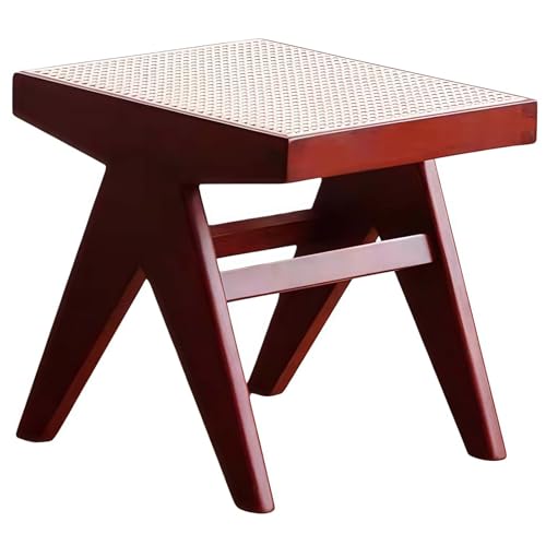 YQYQY天然ラタン編み 木製スツール コンパクト 通気性設計 簡単組立 オットマン 足置き 靴替えベンチ 省スペース 北欧風 無垢材 完成品 軽量 多機能 玄関 リビング 寝室 廊下 和室 収納 インテリア 1人掛け 2人掛け (ウォールナット色,シング