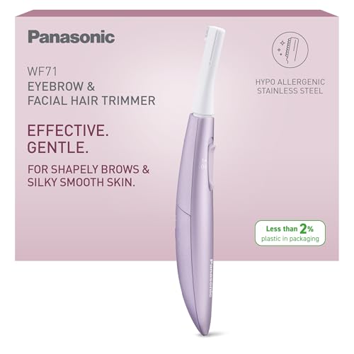 Panasonic ES-WF71-V503 Recortador de Cejas y Vello Facial Mujer, Perfilador De Cejas, Cabezal Flexible, Acero Inoxidable Hipoalergénico, Funciona con Pilas AAA, Lila