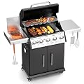 SKOK 5 Burner BBQ Grill with Infrared Side and Rear Burners,Gas Grill with Cast Iron Grates,Outdoor Barbecue Grill 72,000 BTU Output
