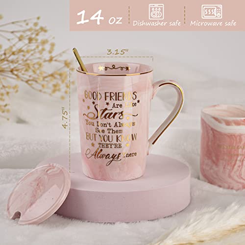 Best Friends, Friendship Gifts For Women Birthday Gifts For Women Perfect Birthday Gifts Ideas For Her, Friends Female, Sister, Besties, Bff Ceramic Marble Coffee Mug Gifts Box Printed Gold 14Oz Pink #TOP2