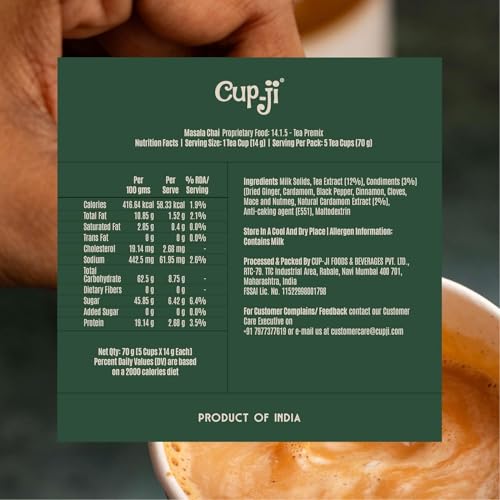 Image of Cup-Ji Instant Masala Chai & Cappuccino Combo | Instant Tea & Coffee Premix | Kadak Gharwali Chai & Cafe Style Coffee | No Added Sugar | Travel Friendly | 14 Cups Each Cup Size 210 ml