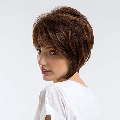 Perruque cheveux mélangés brune pour masquer la perte de cheveux avec frange - 3