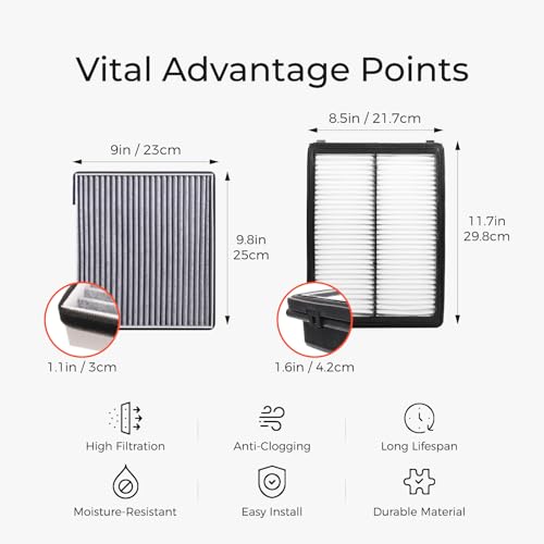 Image of 28113-A9100 Engine & Cabin Air Filter Kit Compatible with 2020-2025 Kia Telluride 2019-2020 Hyundai Santa Fe Replaces WA10271 WP10367 97133-J5000 90242P 93949 XC11714 28113A9100