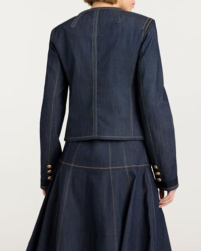 Women's Long Sleeve Cropped Collarless Jean Jacket Button Down Casul Slim Fit Y2k Bow Short Denim Jackets3