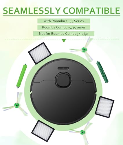 Image of Replacement Parts Compatible with Roomba iRobot i7 i7+ i3 i3+ i4 i4+ i5 i5+ i6 i6+ i8 i8+ E5 E6 E7 I,E and Plus Version,1set of Rubber Brushes & 3 HEPA Filter & 3 Edge-Sweeping Brushes