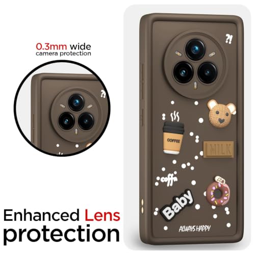 Image of Bintage Cute Fun Taddy Cartoon 3D Ball Bear Milk Donut Coffee Cup Silicon Case Full Body & Camera Protection Back Cover Compatible for Realme 14 Pro 5G - Brown