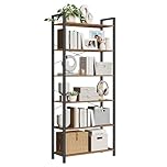 VASAGLE 6-Tier Bookshelf, Bookcase, Shelving Unit, for Office, Study, Living Room, Bedroom, 30 x 80 x 186 cm, Industrial, Rustic Brown and Ink Black LLS082B01