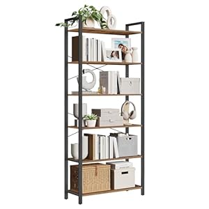 VASAGLE 5-Tier Bookshelf, Bookcase with Steel Frame, Book Shelf for Living Room, Home Office, Study, 11.8 x 31.5 x 60.2 Inches, Industrial Style, Rustic Brown and Ink Black ULLS081B01