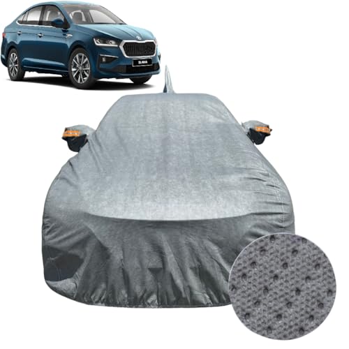 Image of Car Cover for Skoda Slavia (2022-2026) | 100% Waterproof Cover with Antenna & Reflective Mirror Pockets | Dustproof, Scratchproof, Heatproof Slavia Car Cover |Soft Cotton Lining| Grey