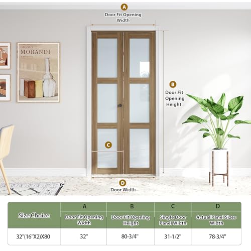 Image of FREDBECK Bifold Door for 32x80 Opening (Double 16x80),Glass Interior Doors