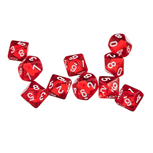 Paowsietiviity D10 Tienzijdige Gem Dobbelstenen Voor RPG Games 10 Stuks Dobbelstenen Rood, 3cm