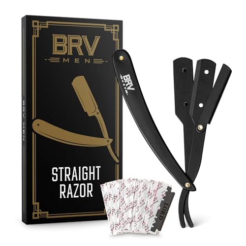 BRV MEN Professional Straight Edge Barber Razor w/ 100 Single Edge Razor Blades | Straight Razors