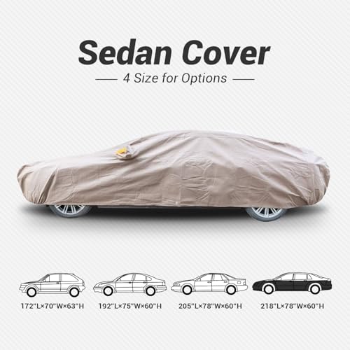 Image of Tecoom Thick Shell Waterproof All Weather Car Cover, Super Breathable Windproof Snow Sun Rain UV Protection, Outdoor Fit for Sedan (170 inch-190 inch)