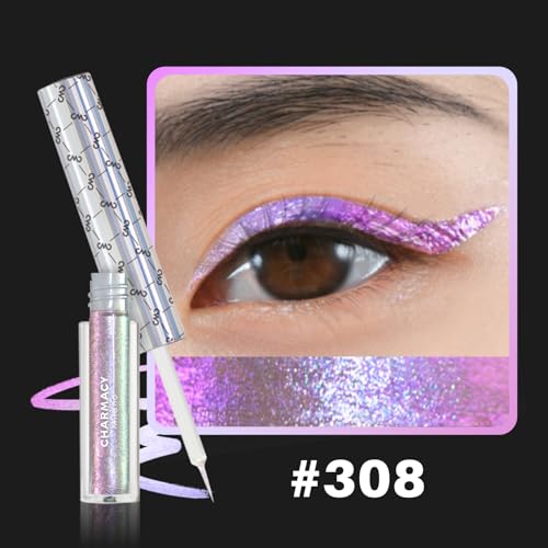 Image of CHARMACY Chameleon Liquid Eyeliner, Liquid Glitter Eyeliner, Highly Pigmented, Metallic MultiColor Shifting waterproof Eyeliner, Ultra-Fine Tip, Longwearing, Smudge-proof (#308)