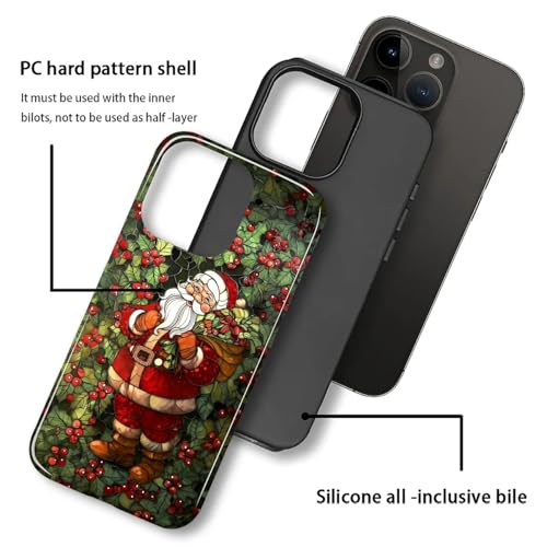 Akinmi Case for iPhone 15 Pro,Wild Fruit Christmas Santa Claus Exquisitely Pattern Double Protective Phone Cover Cases Soft Silicone for iPhone 15 Pro - image 3