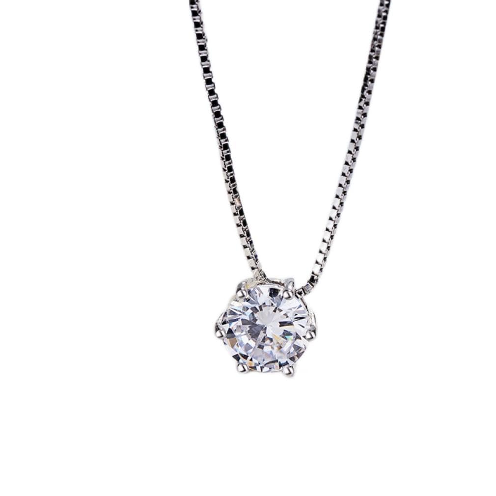 Collar de Plata S925 para Mujer, Solitario Redondo, Collar con Colgante de Diamante de circonia de 2,0 Quilates, joyería de Boda