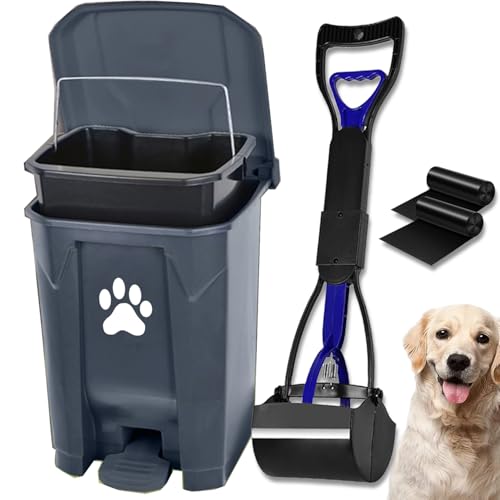 rzrzrz Dog Poop Trash Can Dog Pooper Scooper Dog Waste Station Dog Poop Trash Can Pet Waste Bin Dog Waste Container with Lid Foot Pedal Inner Bin Bucket Garbage Bags for Outdoor Backyard Garden grey