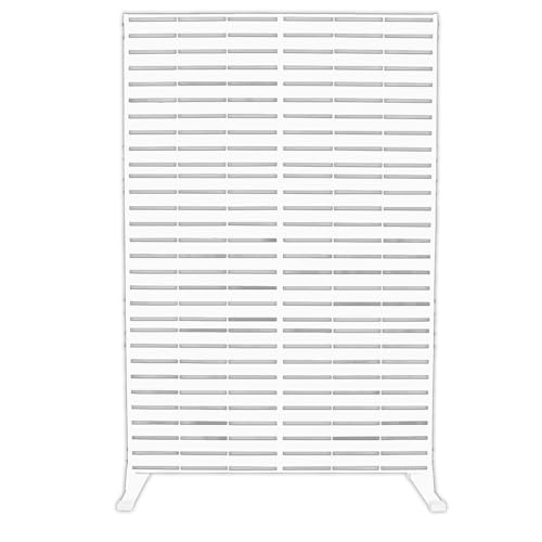 Pannello traforato decorativo in metallo, separe divisorio da esterno o interno, pannello frangivista, separé paravento in acciaio, design moderno e versatile (Motivo Linee, Bianco)