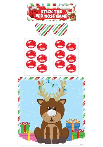 HENBRANDT 1 x Stick the Red Nose on the Reindeer 14pcs Christmas Party Game Rudolph Xmas Family Festive Games Christmas Stocking Filler Party Fillers Activity Game for Boys and Girls