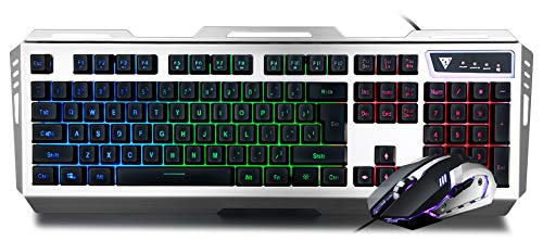 Wired Gaming Keyboard and Mouse Combo RGB Backlit Gaming Keyboard with Multimedia Keys Wrist Rest and Red Backlit Gaming Mouse 3200 DPI for Windows PC Gamers (Black)