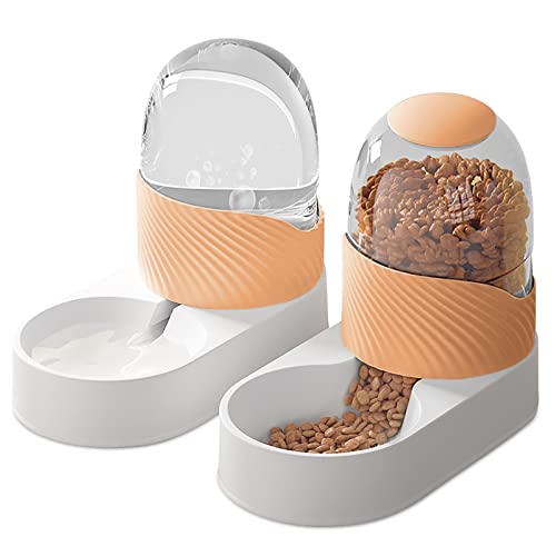 ALLSOPETS 2 en 1 Dispensador Automático de Comida y Agua para Gatos y Perros Comedero y Bebedero para Perros Gatos Animales Blanco Naranja Cover