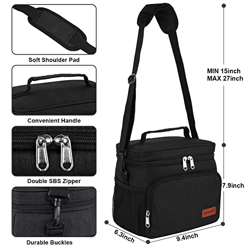 hombrima Lunch Bags, Insulated Lunch Box Cooler Bag for Kids Adults School Hiking Picnic (Black), 8L - Image 3