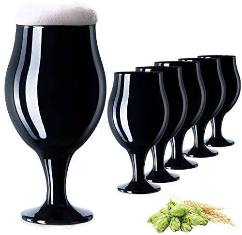 PLATINUX Set di 6 bicchieri da birra neri con tulipani da birra da 450 ml (max. 550 ml)