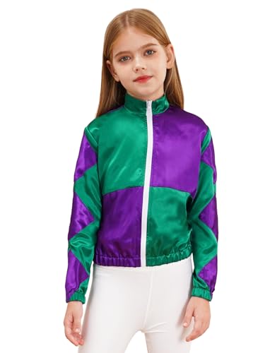 Girls Horse Riding Trainer Jacket Long Sleeve Color Contrast Zipper Coat Halloween Carnival Dress Up