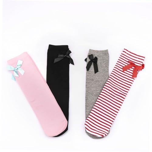 TENDYCOCO 1pair Girls High Socks Lovely Bow over The Knee Striped Thigh High Stockings for Boys and Girls Ages Black Socks for Fashionable Look3