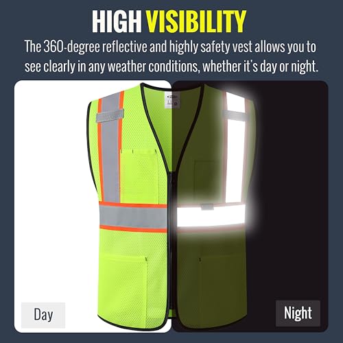 Image of JKSafety Safety Vest for men women Hi Vis Vest with Pockets and Zipper High Visibility Meet ANSI Standard（BX310