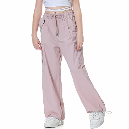Image of Rolanko Parachute Pants for Girls Y2K Cargo Trousers with Pockets Harajuku Jogger Pants Kids 4-14 Years