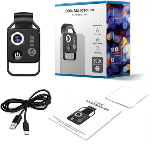 Image of APL-MS002 200x Phone Microscope, Mini Pocket Microscope with 6 LED Light Guides, 2 Levels Brightness Adjustment, Magnification Camera Macro Lens Kit with CPL