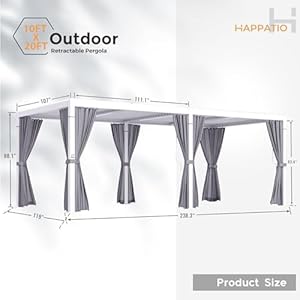 Happatio louvered pergola 10×20 outdoor pergola metal pergola with adjustable rainproof roof patio pergola with curtains and mosquito nets aluminum pergola for patio backyard deck garden white  urban country home decor