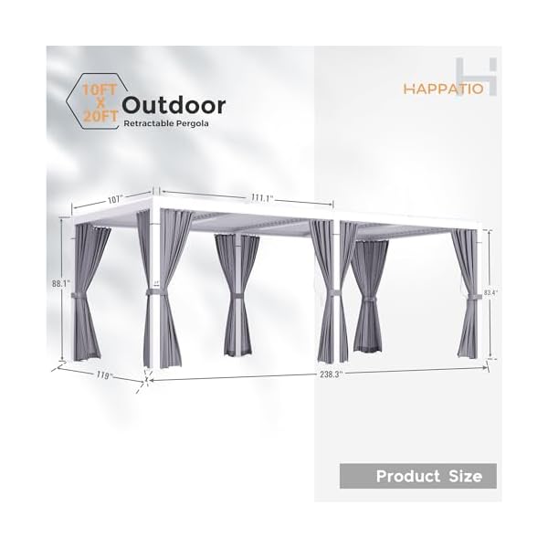 Happatio louvered pergola 10×20 outdoor pergola metal pergola with adjustable rainproof roof patio pergola with curtains and mosquito nets aluminum pergola for patio backyard deck garden white  urban country home decor