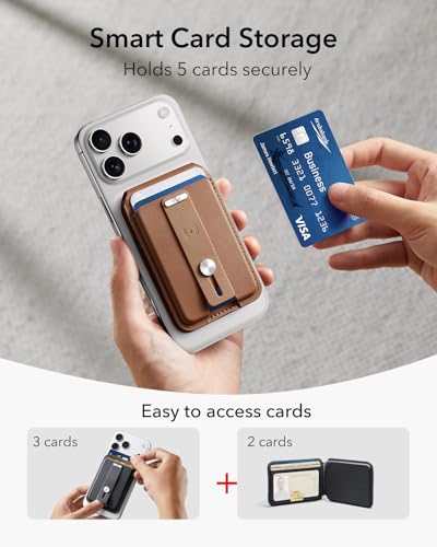 Image of ESR Geo for Magsafe Wallet with Full Find My Functionality,5 Card Holder Stand Grip for Phone Case, RFID Blocking, Magnetic Wallet for iPhone 17e /17 /16 /15 /14 /13 /12 Series, with Adjustable Stand, Brown