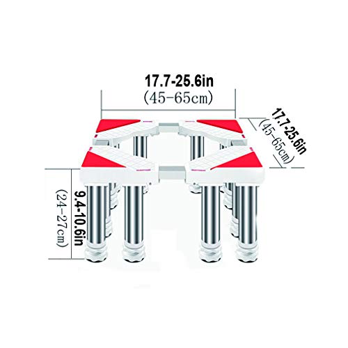 Washing Machine Pedestal Raiser Stainless Steel Dryer Stand H: 9.4-10.6in Adjustable Refrigerator Base Stand Anti-Vibration Appliance Roller Pedestal Stand L/W: 17.7-25.6in Telescopic