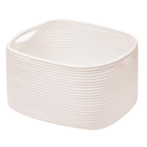 AUSSIY 1 Pack Rope Baskets for Storage Basket, Cotton Rope Woven Basket with Handles. Blanket Basket for Storing Clothes, Toys, Books, Shelves etc, 15''L x 10''W x 9.5''H, Off White
