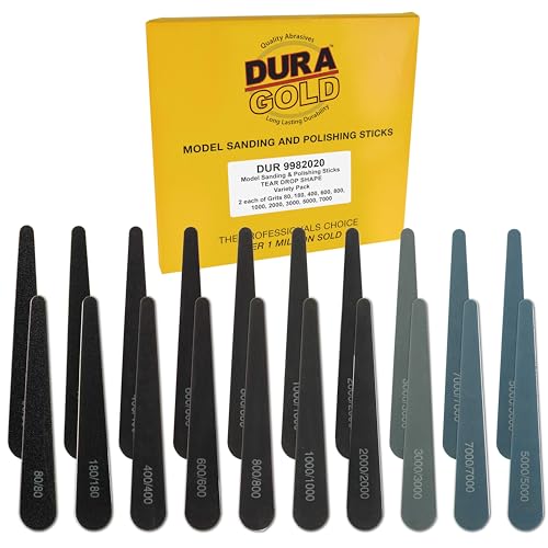 Dura-Gold Sanding Sticks and Polishing Sticks for Plastic Models, Pack of 20-2 Each of 10 Grits...