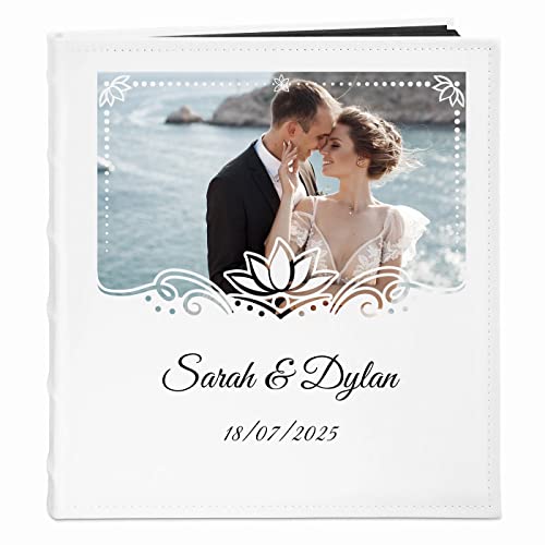 Maverton Album Photo à Personnaliser - Livre Photo avec la Couverture imprimée - Cadeau de Mariage - Album en Cuir blanc pour couples - Album pages noires pour parents - Photo 23