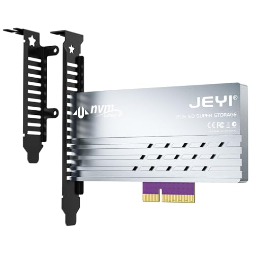 JEYI PCIe 5.0 4X to M.2 NVMe Adapter Card - Aluminum Heatsink for Gen5 SSDs 128Gbps PCIe 5.0 X4/ X8/ X16 Slot