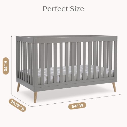 Image of Delta Children Essex 4-in-1 Baby Crib & Mattress, Grey /Natural | 2-Piece Nursery Furniture Set Includes 4-in-1 Convertible Crib + Waterproof Crib Mattress, GREENGUARD Gold Certified