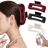 3 Pcs Silicone Claw Clips for Women, Soft Square Matte Cloud Hairpin, Non-Slip Strong Hold Grip for Thick or Thin Hair, Flexible Anti Collision Beauty Accessory (Black, White, Red)