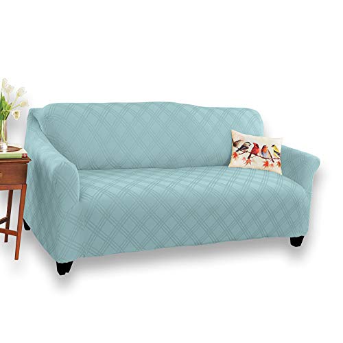 Collections Etc Double Diamond Form Fit Stretch Furniture Slipcover, Blue, Loveseat