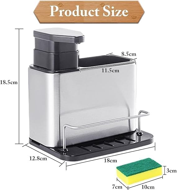 Feinerman Multifunctional 3-in-1 Kitchen Sink Caddy Organizer with Soap Dispenser, Sponge and Brush Holder, Rustproof Stainless Steel Tray Rack for Countertop Storage and Dishwashing Essentials 4