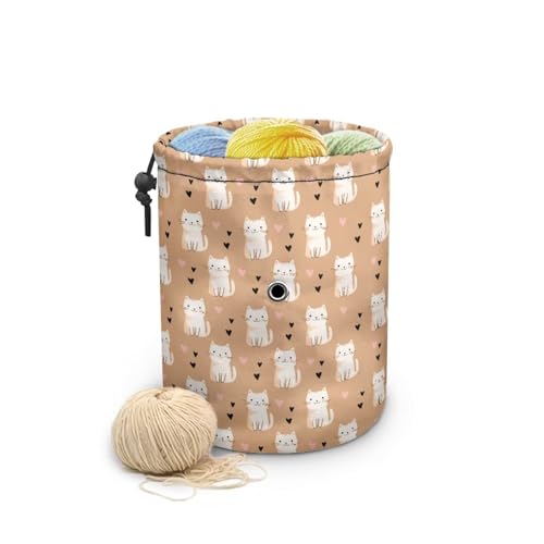Image of Sellikakes Cute Cat Heart Yarn Bag Crochet Organizer Knitting Bags, Mini Yarn Holder for Crocheting Project Store Skein Ball, Needles Accessories