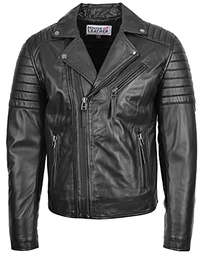 Chaqueta Biker de Cuero para Hombre Negra miniatura 1